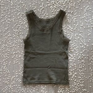 Brandy Melville Lace-Trimmed Tank Top in Olive